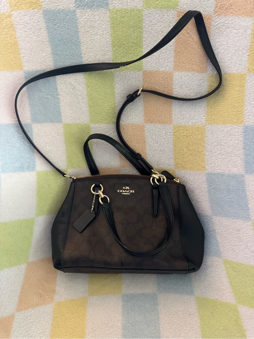 Coach Brown and Black Signature Satchel with Gold Hardware